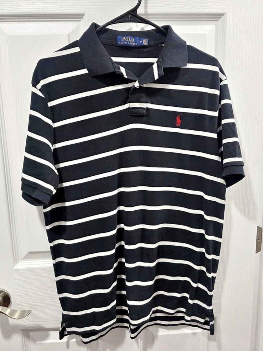 Polo Ralph Lauren Classic Fit Striped Mesh Polo Shirt Black & White Medium